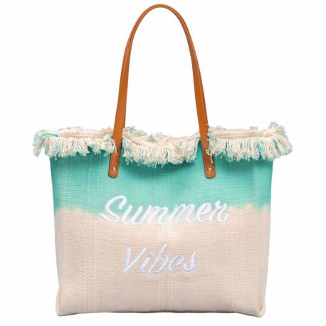 Torba Plażowa, Wakacyjna Boho Z Frędzlami Zielona Ombre, Na Zakupy Tp14Zie