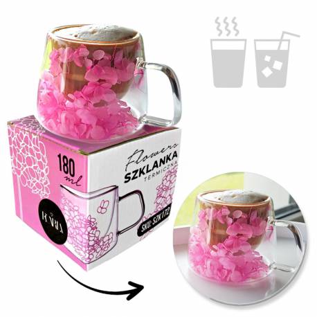 Szklanka Termiczna Z Hortensją W Środku Róż 180 Ml 1Szt Szk74