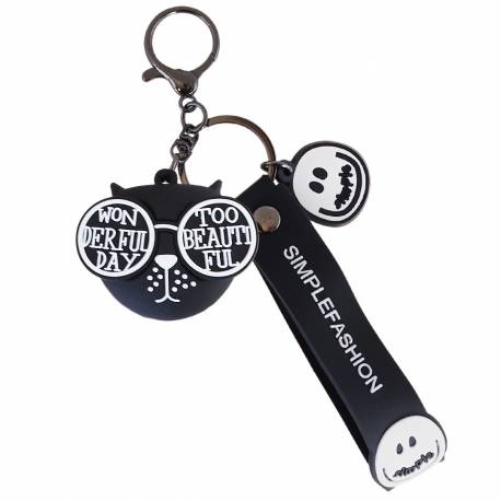 Brelok Do Kluczy Wonderful Day Kot W Okularach Czarny 5,2 X 4,5 Cm Brl331Cz