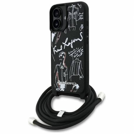 Karl Lagerfeld Futerał Do Iphone 16 Klhcp16Spggrmpck Kompatybilny Z Magsafe (Crssby Grained Pu W/ Pattern & Logo) Czarny