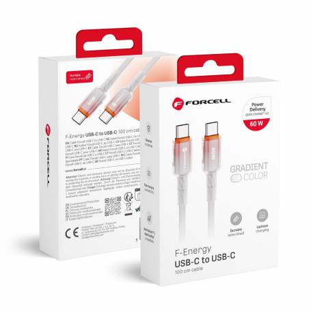 Kabel Usb C Do Usb C Forcell F-Energy Qc4.0 Pd 3A 60W Gradient 1 M C354 Biały