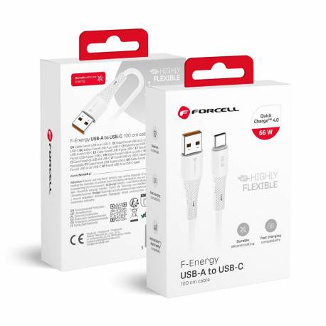 Kabel Usb A Do Usb C Forcell F-Energy Qc4.0 3A 66W Silicone 1 M C342 Biały