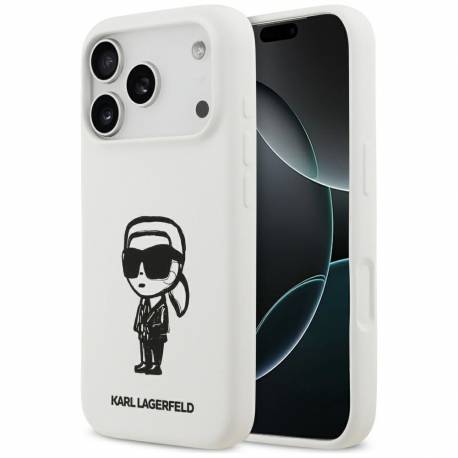 Karl Lagerfeld Futerał Do Iphone 17 Pro Kompatybilny Z Magsafe Klhmp17Lskigroh (Silicone W/ Kl Sketch & Logo) Biały